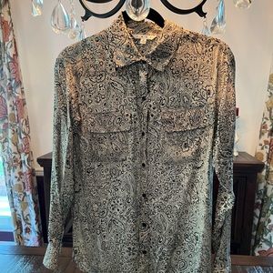 Cabi silk black and white blouse/tunic small